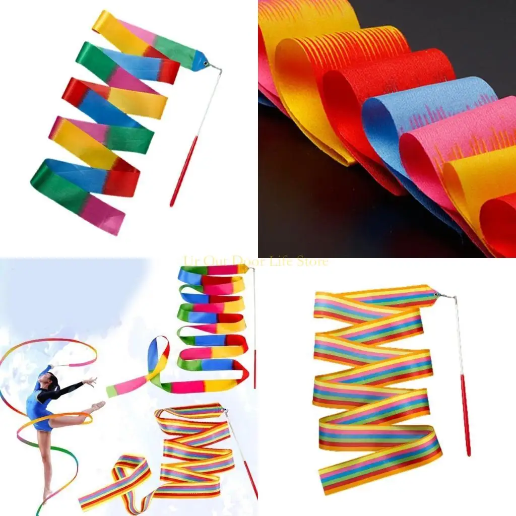 

77UF Танцевальные ленты, гимнастическая лента Детская красочная лента с вращающимся стержнем