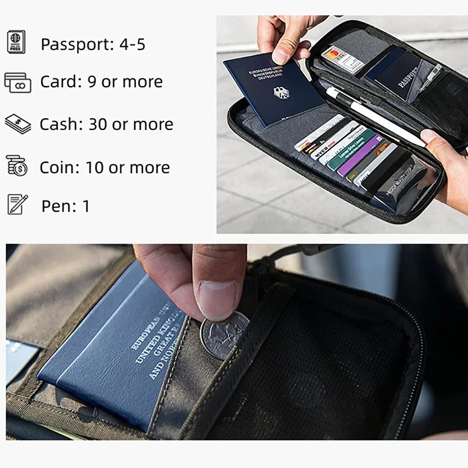 Gadget da viaggio portadocumenti portadocumenti Organizer per famiglia porta carte di credito per passaporto maschile portafoglio RFID durevole e impermeabile