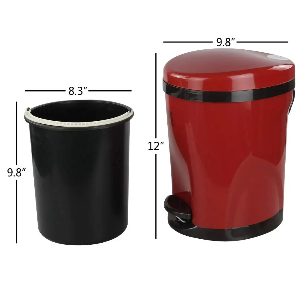 Round Foot Step Trash Can With Lid, Garbage/Waste Bin With Pedals, 2.2 Gallons / 8.3 Liters, Red