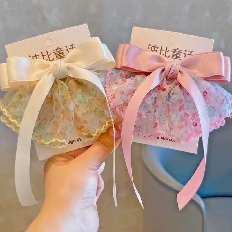 

12 PCS/Lot, Spring Summer Ribbon Bow Hair Clips For Baby Girls Sweet Ponytail Clips Children Hair Accessories