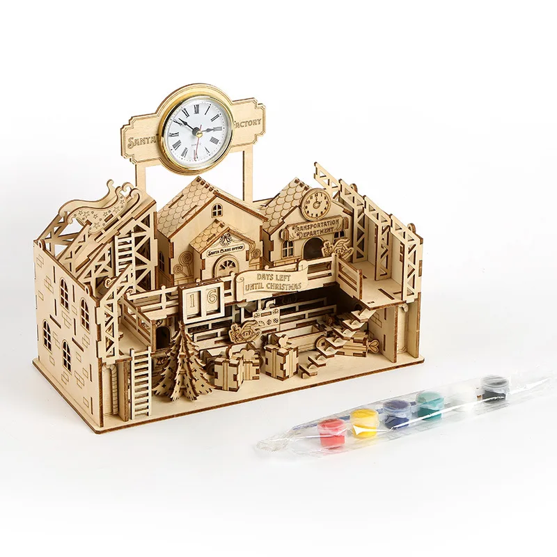 

3d Wooden Puzzle House Model Santa Claus Factory Models Kit DIY Assembly Toy Model Building Kits for Kids Adults Christmas Gift