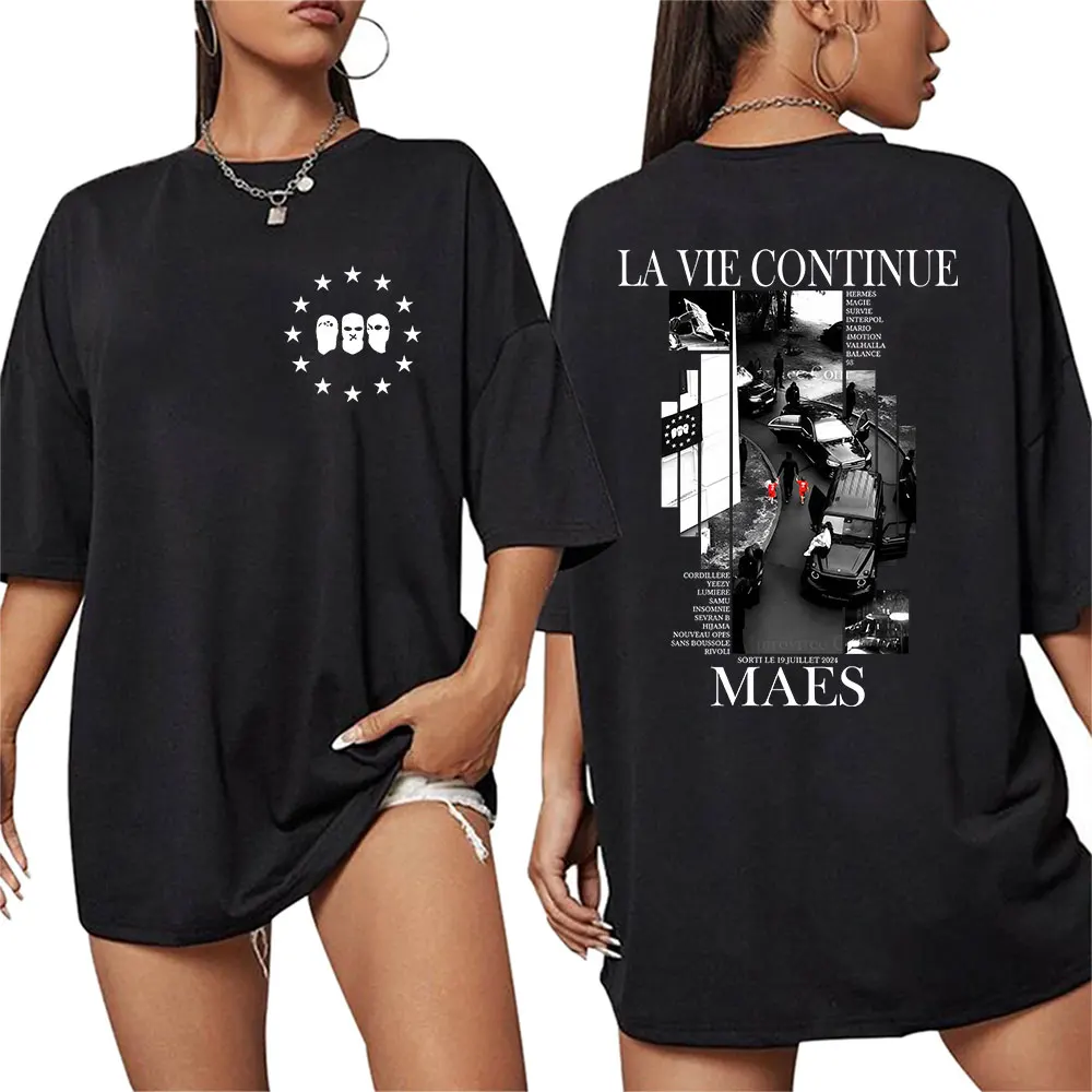 

Рэпер La Vie Continue Maes Album 2025 Летний товар Футболка из 100% чистого хлопка с принтом Женская готическая футболка в стиле хип-хоп с коротким рукавом Y2k