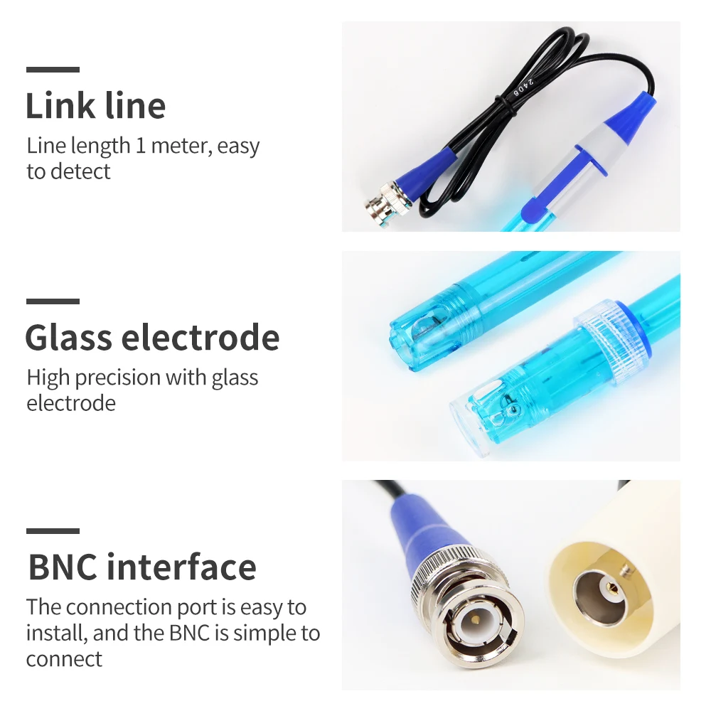 PH/ORP Electrode Probe BNC Replace Probe Connector PH/ORP Calibration Liquid Tester Acidity Meter Detector for Aquarium Pool