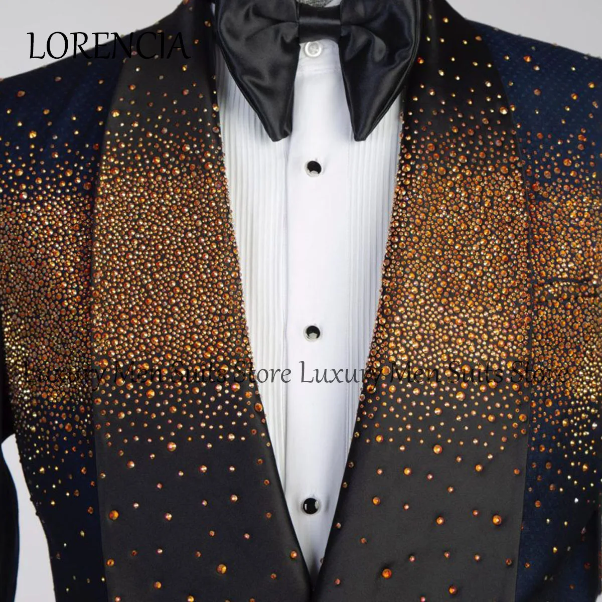 Sparkly Formal Black Men Suits 3 Pieces Sets Wedding Groom Tuxedos Beaded Crystals Male Prom Blazers Slim Fit Costume Homme