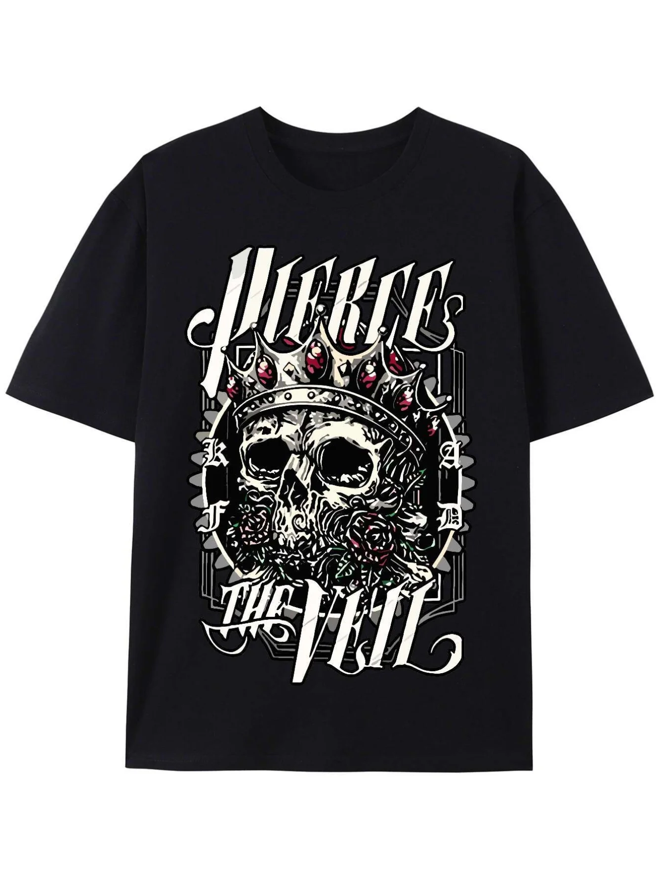 

Pierce The Veil Official Band Merchandise Men's Short Sleeve T-Shirt - Skull & Roses Graphic Tee, 100% Cotton Preshrunk