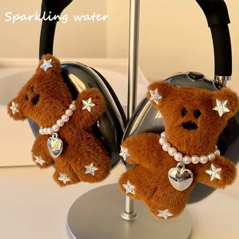 Urso de pelúcia airpods max caso feijão pérola bonito transparente casca macia fone de ouvido caso para presentes adorável estrela urso proteger fone de ouvido