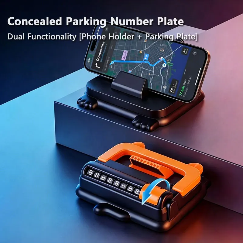 

2 in 1 Car Phone Holder with Parking Number Plate Temporary Parking Sign Mobile Stand for Dashboard Windshield Universal 2026