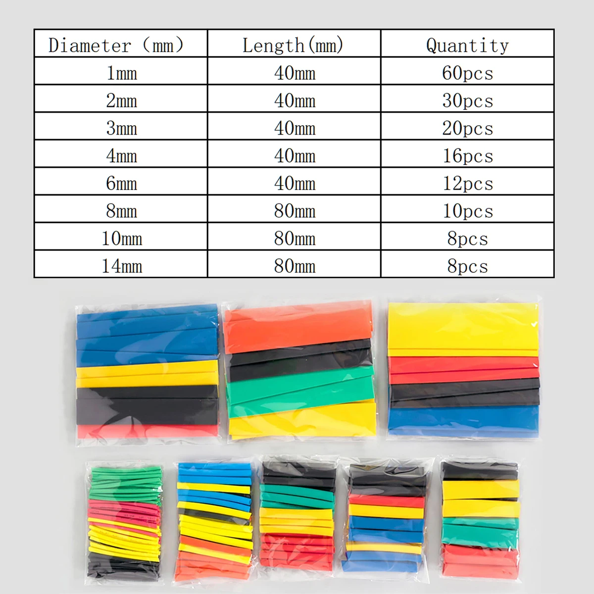 164PCS 2:1 Heat Shrink Tube Kit Shrinking Assorted PE Insulation For Wire Cable