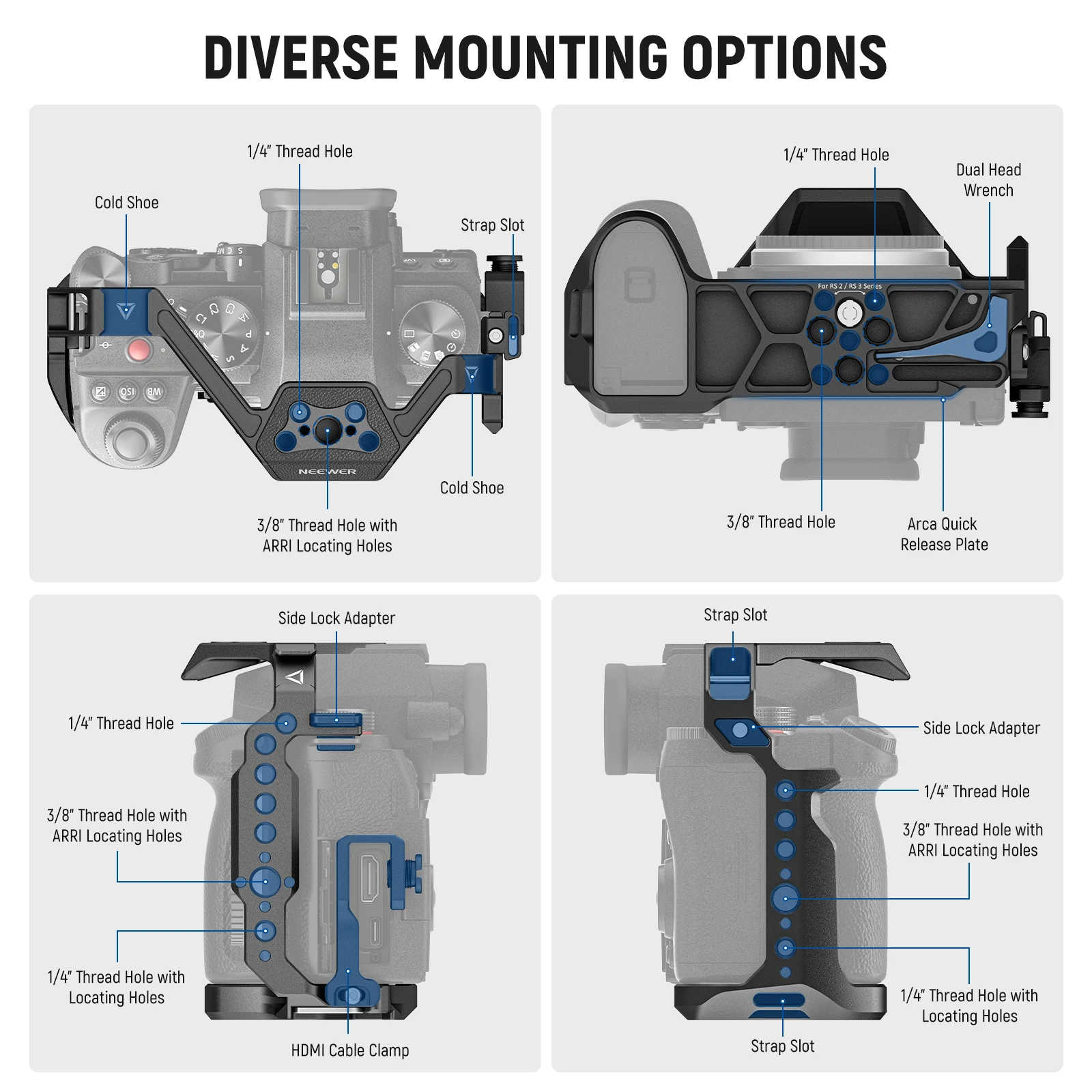 NEEWER Camera Cage For Panasonic LUMIX S5 II/S5 IIX G9 II Video Rig With HDMI Cable Clamp NATO Rail, Arca QR Base