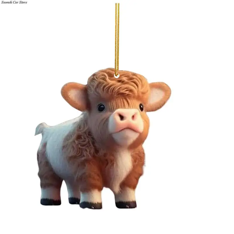 2D Cute Cartoon Cow Print Acrylic Pendant Decoration Child Gift Christmas tree Hanging Pendant Car Interior Decorations