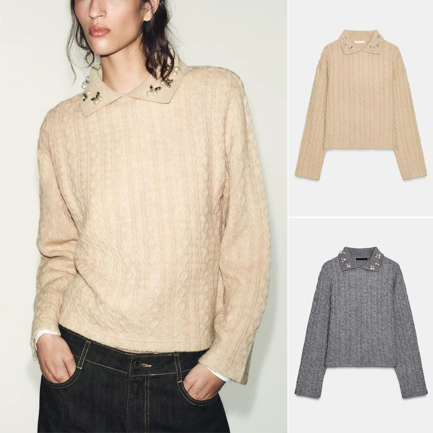 

Autumn Winter New Arrival Women's Loose Sle Long Sve Turn-down Collar Jewelry Ne Knitted Sweater Simple Casual Polyest...