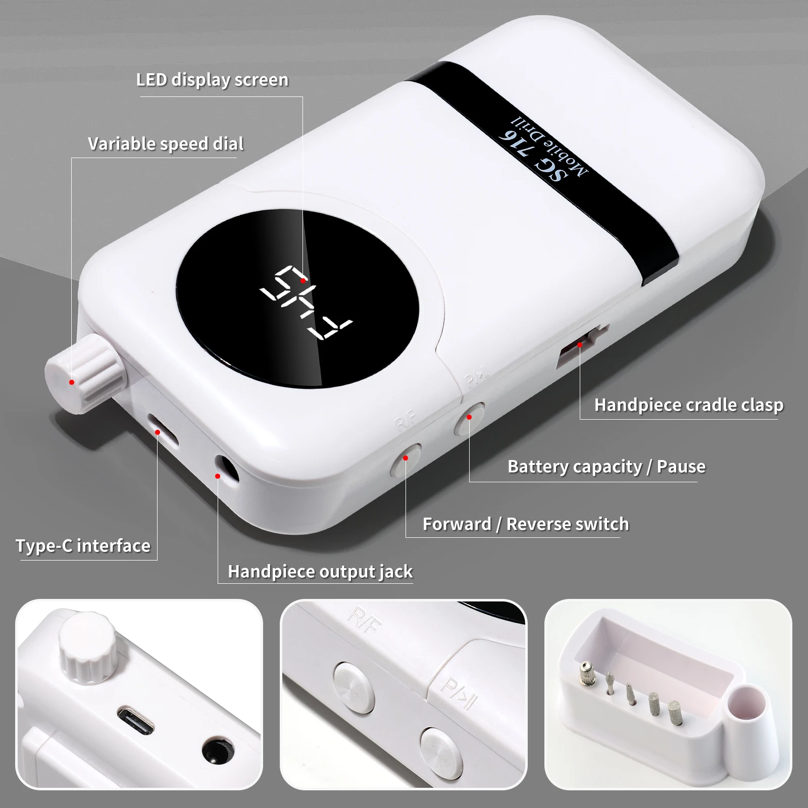 45000RPM Rechargeable Electric Nail Drill Professional Nail Polishing Machine Low Noise Nail Sander File For Manicure Salon