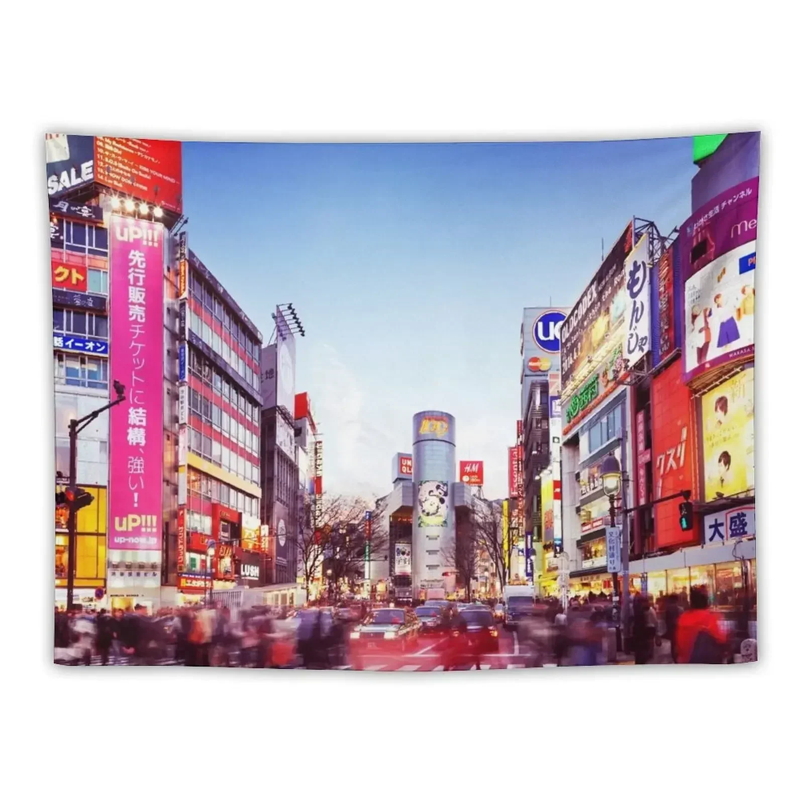 Rush hour at the Tokyo busiest intersection Shibuya crossing full of people art photo print Tapestry Wall Decor Hanging Tapestry