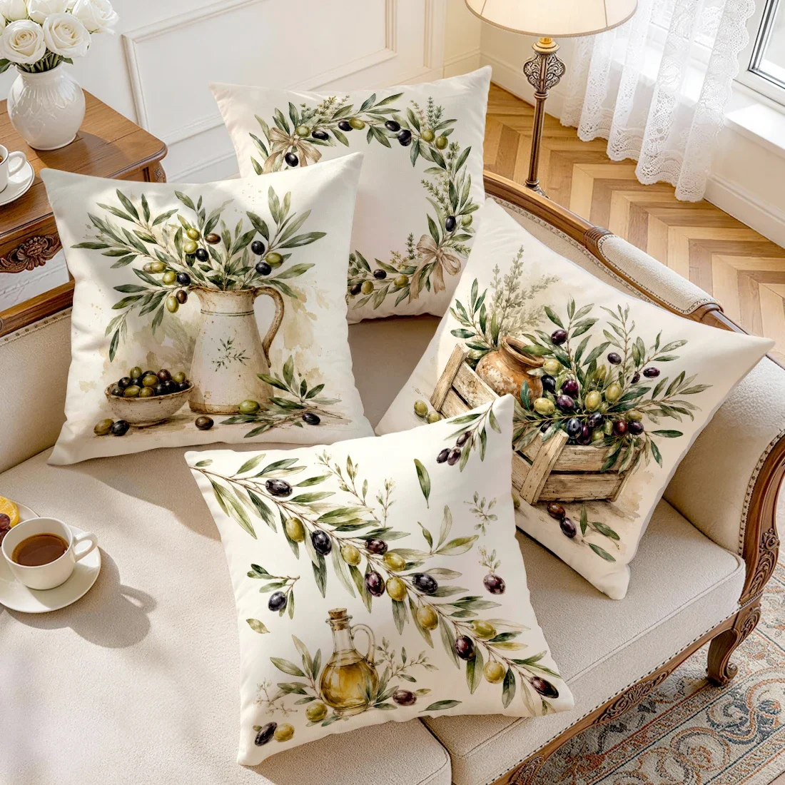 Olive Oil Bottle With Pastoral Cushions Pillowcase Polyester Cushion Cover Throw Pillow Pillowcover Home Car Sofa Decor