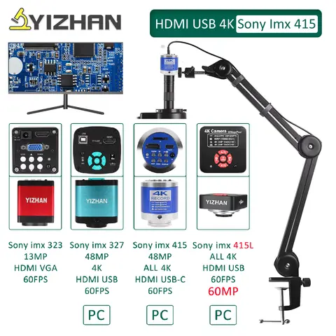 YIZHAN 풀 HD 디지털 현미경 전자 4K 납땜 현미경 60MP48MP HDMI VGA USB 150배 렌즈 업그레이드 강화 브래킷