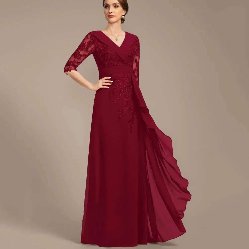 

Customized Mother of Dresses Lace Elegant Bride Party Dress A Line Applique V Neck Formal Gowns New robes invitée mariage