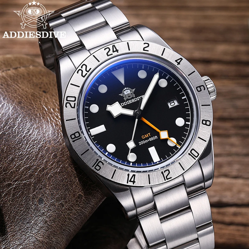 ADDIESDIVE AD2035 Watch For Men Swiss Ronda 515-24H BGW9 Luminous 20Bar Waterproof Bubble Mirror Glass GMT Quartz Watches reloj