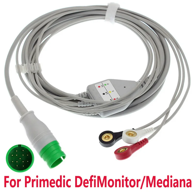 

Compatible Primedic DefiMonitor/Mediana D500 M40 M32 ME306LK Monitor One-Piece 3/5 Leads ECG EKG Cable and Electrode Leadwire.