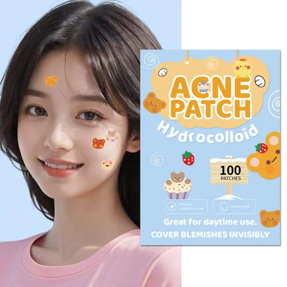 100 قطعة من ملصقات البثور الكرتونية على شكل الدب لإزالة حب الشباب من البولي إيثيلين خفيفة الوزن ومريحة للتنفس أداة العناية ببشرة الوجه