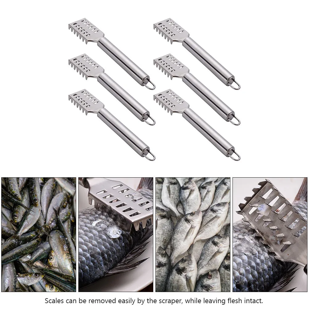 

6Pcs Fish Scale Remover Stainless Steel Scrapers Lightweight Portable Kitchen Utensil for Household Fish Preparation