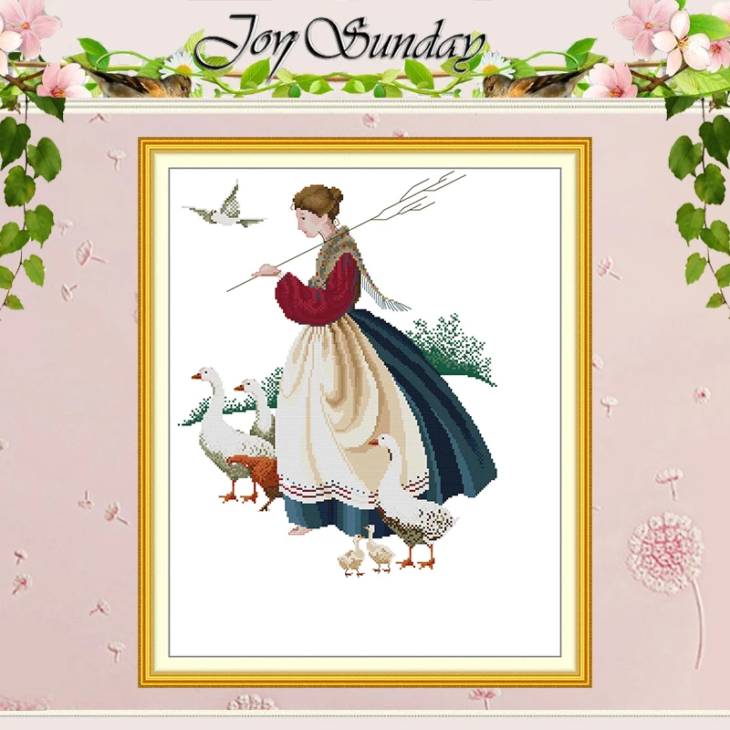 

The Goose-Herding Girl Patterns Counted Cross Stitch Set DIY 11CT 14CT 16CT Stamped DMC Cross-stitch Kit Embroidery Needlework