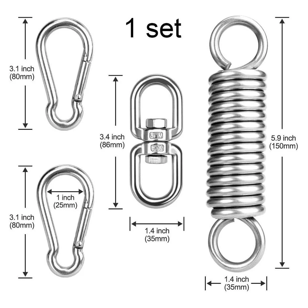 Swing spring set, stainless steel rocking chair spring hook, buffer rotation device, outdoor hanging chair swing accessories