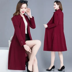 Long Fashion Windbreaker Women's Thin Spring Autumn Autumn Lining OutCoat Female Popular Temperament Mother Jacket Pocket 4XL