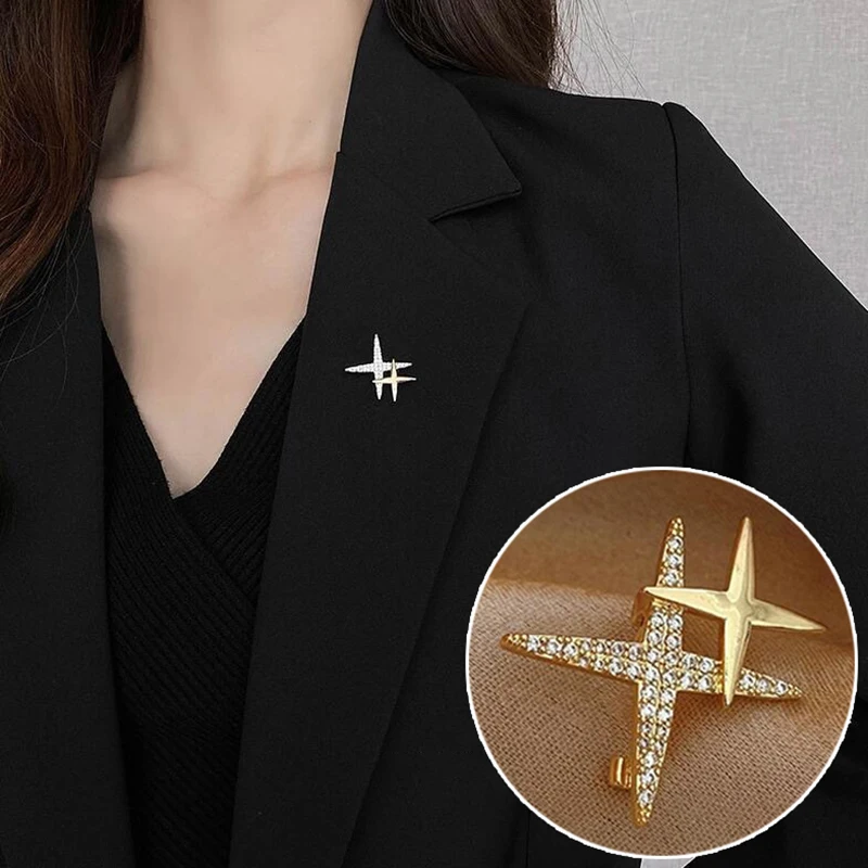 #Classic Design Star Shaped Rhinestone Brooches Pins For Woman Fashion Fine Jewelry Wedding Party Girl Luxury Accessories Gift