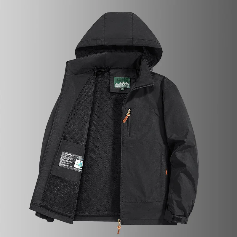 2026 Men's Outdoor Thickened Mountaineering Suit Spring and Autumn Overcoat Windproof Detachable Hat Jacket Warm Male Jackets