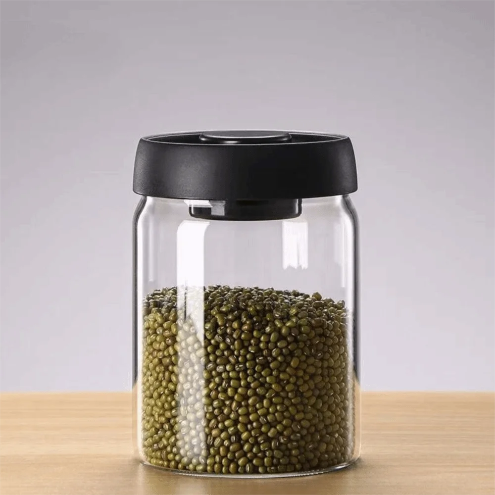 Moisture Proof Vacuum Sealed Jar Manual High Borosilicate Glass Coffee Bean Storage Jar Press Type Keep Fresh Airtight Container