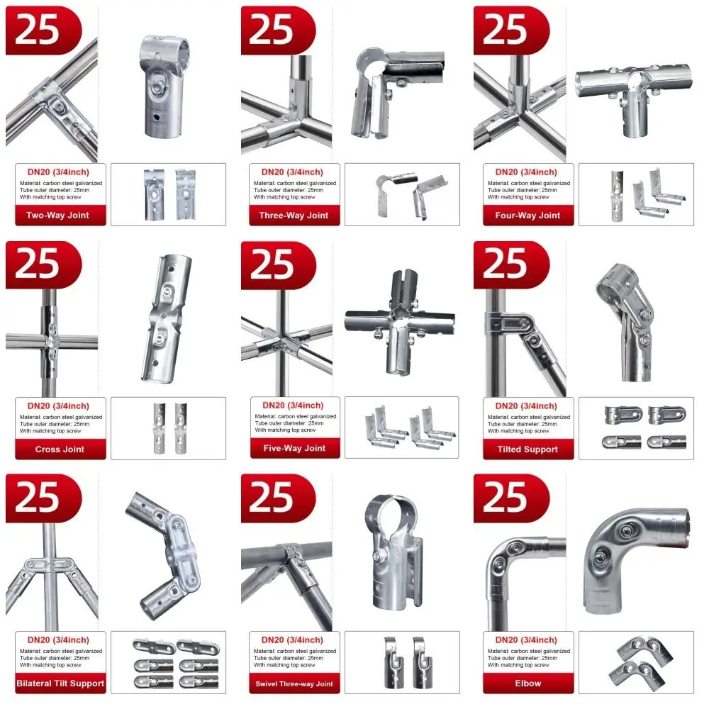 1Pcs New Carbon Steel Galvanized Pipe Joint Round 20/25/32mm Rod Support Rack Tube Connector Clothes Display