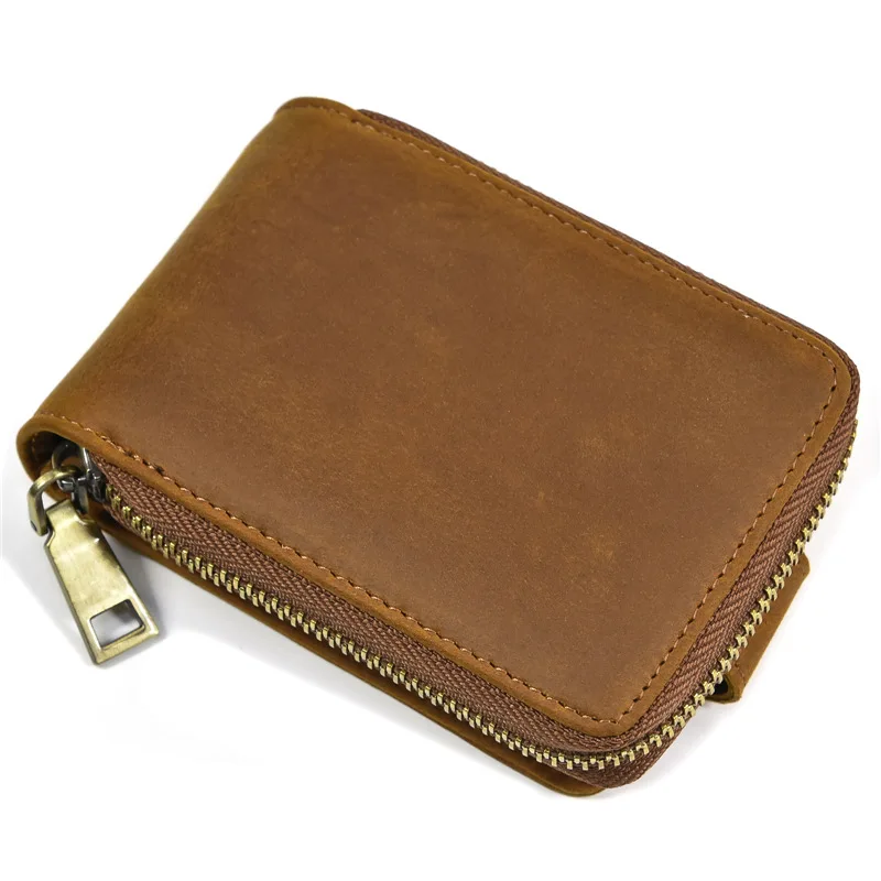 Genuine leather multi-slot buckle, zipper, US dollar holder, organ card case, RFID driver's license, short wallet