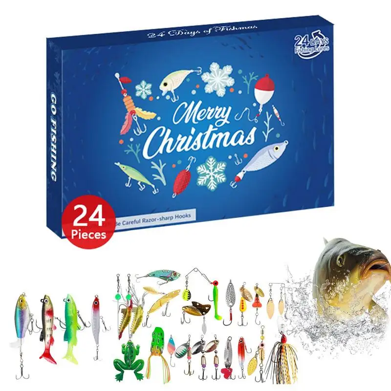 24 Days Fishing Lures Set Fishing Lure Advent Calendar Xmas Surprise Fish Bait Gift for Fishing Lovers Father Boyfriend Brother