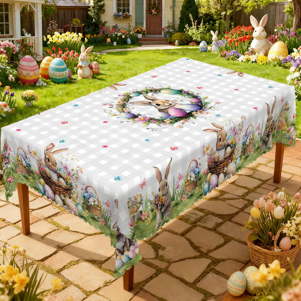 1 Piece of Easter-Themed Round and Rectangular Tablecloth, Available in Various Sizes, with Fresh Floral Clusters Forming a Spring Wreath, Paired with a Soft and Cute Bunny and Egg Print Round Tablecloth, Embossed Edge Craftsmanship, Easter Home Decoration, Suitable for Family Dining Tables, Spring Party Occasions, Easter Season Atmosphere Decoration, Spring Party Decoration Gifts