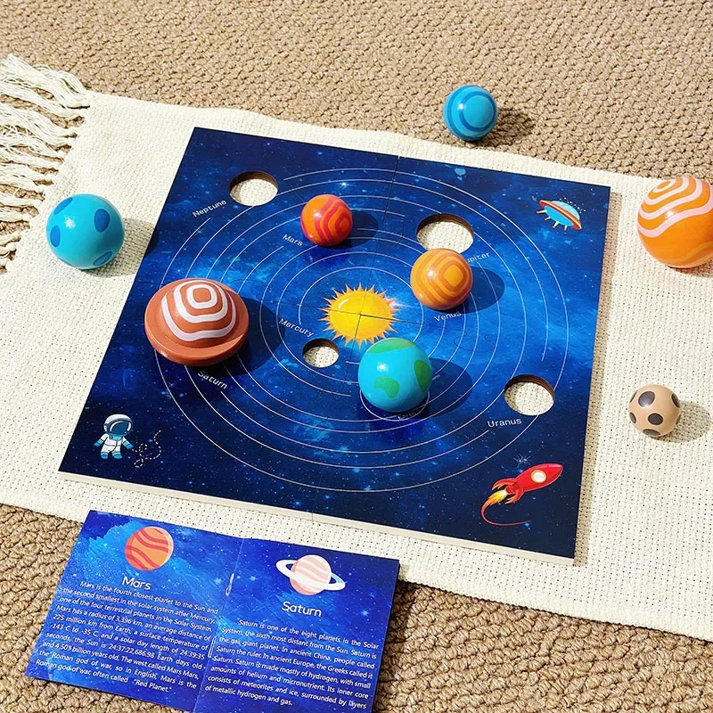 

Square 3D Montessori Wooden Early Education Toys Planets Puzzle Toy Universe Cognition Solar System Planet Matching Board Toy