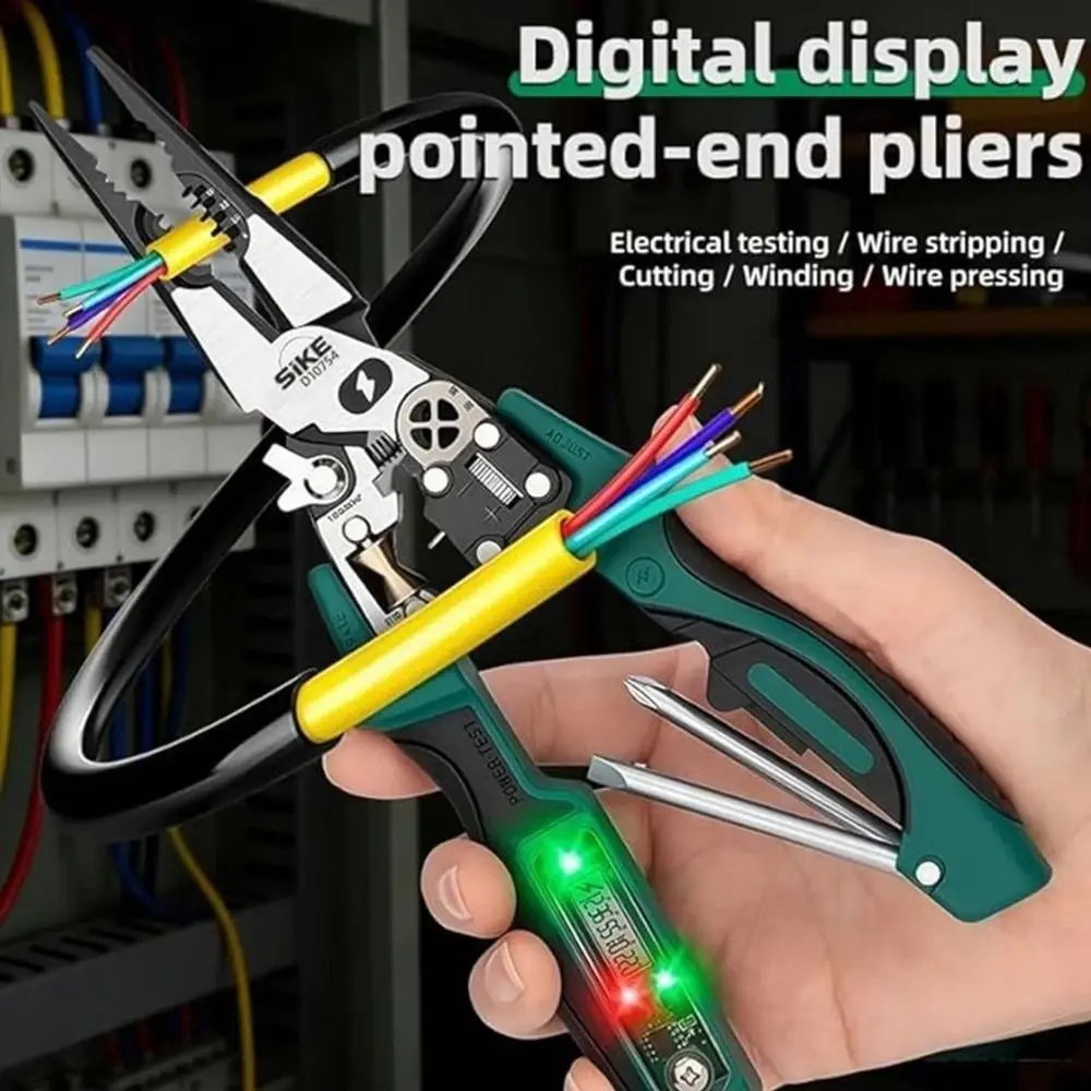Heavy Duty Wire Stripper Pliers Digital Display Labor Saving Crimping Pliers Needle Nosed Voltage Tester Cable Stripping Pliers