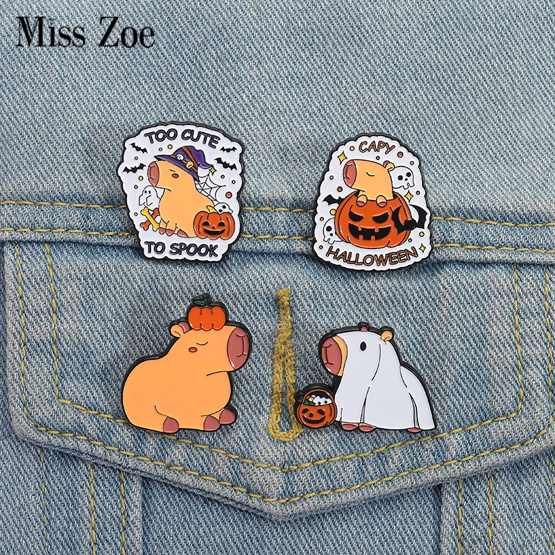 TOO CUTE TO SPOOK Emaille Pins Benutzerdefinierte Capybara HALLOWEEN Broschen Revers Abzeichen Kleidung Tier Schmuck Geschenk für Kinder Freunde