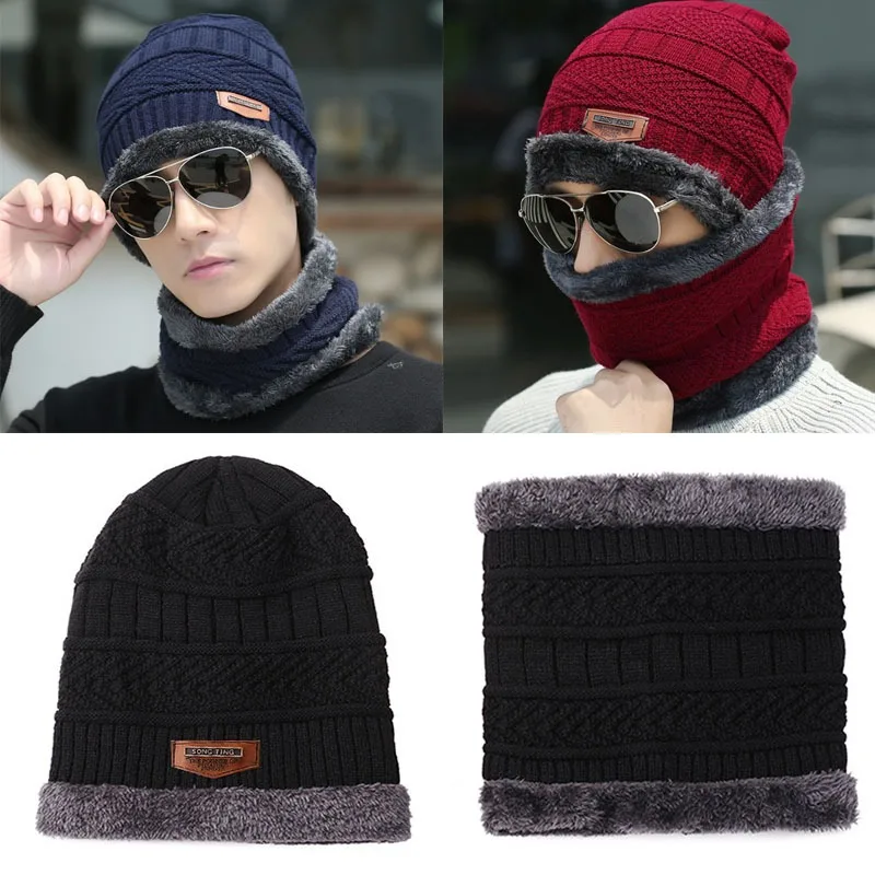 

Winter Hats Knit Cap for Men Women Fleece Scarf Outdoor Riding Hat Warm Thickening Neck Protection Cap Beanie Cold Weather