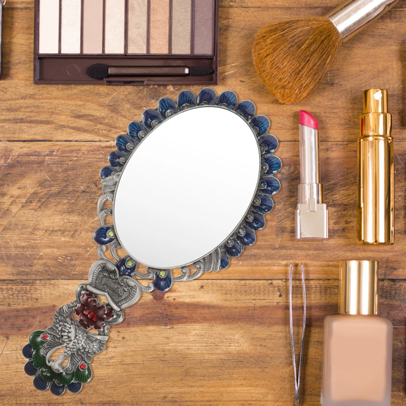 Vintage faltbarer kleiner Handspiegel Pfauen-Design tragbarer kompakter Spiegel für Kosmetik-Handspiegel