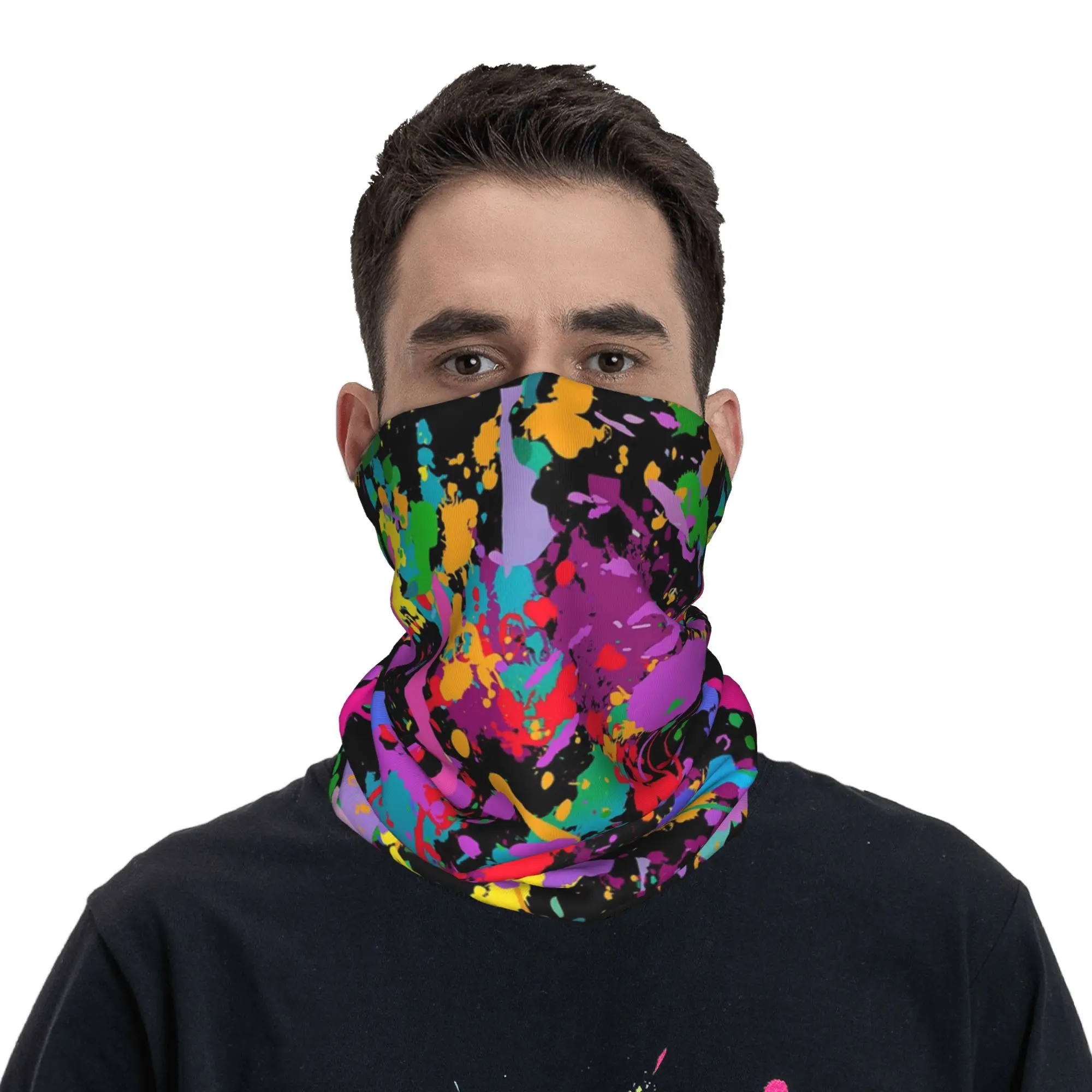 Image of Bunter abstrakter Graffiti-Camouflage-Pop-Art-Bandana-Halswärmer für Männer und Frauen, Winter-Wander-Ski-Schal, Gaiter, Gesichtsbedeckung