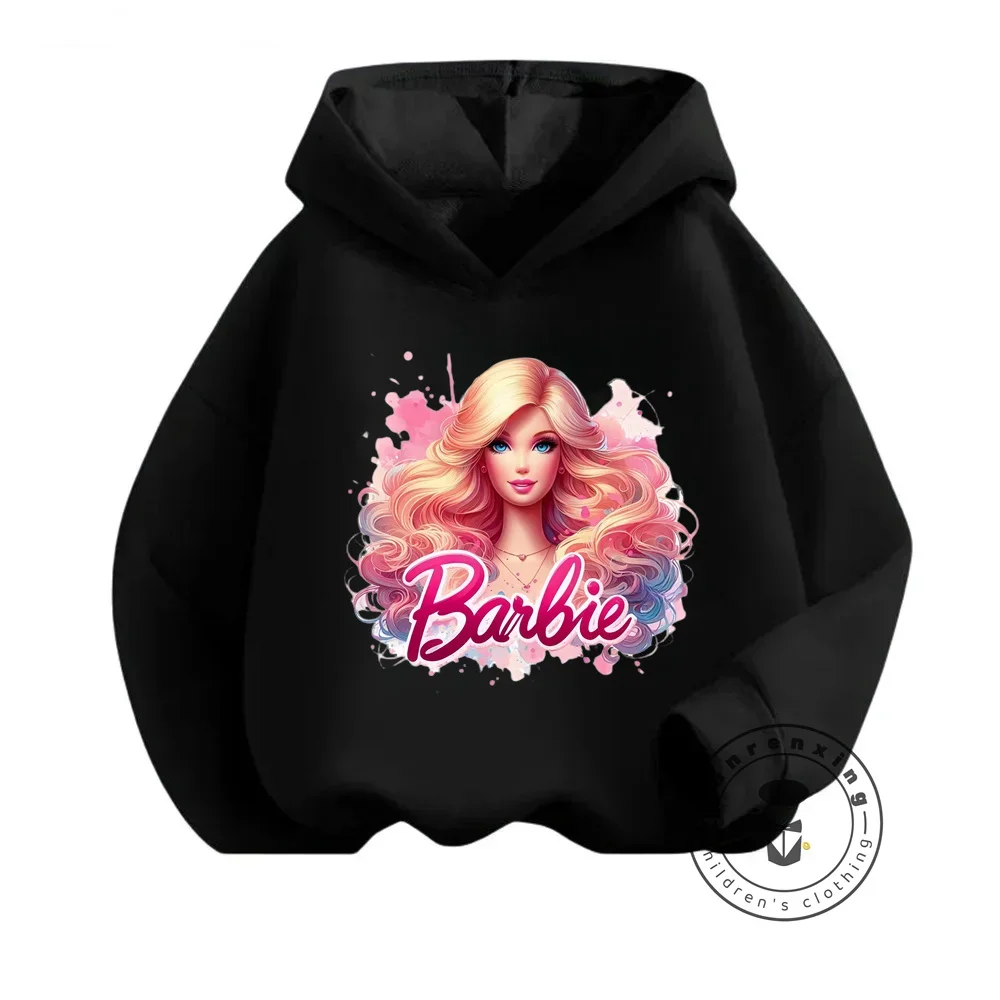 Autumn And Winter Fashion European Style Barbie Girl Baby Suit Hooded Bow Letter Hoodie Color Pants Casual Two-Piece Set