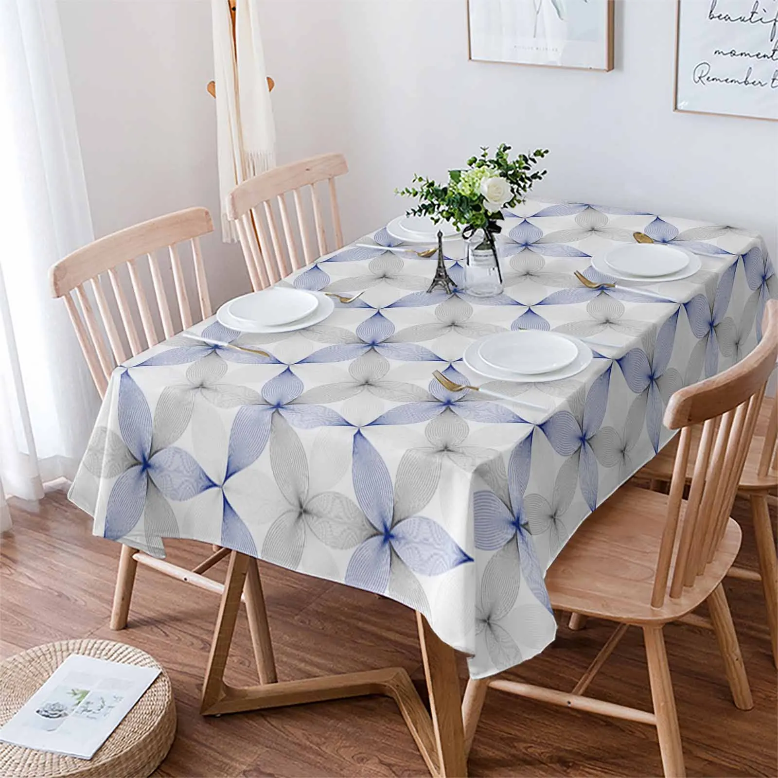 Modern Art Geometric Pattern Blue Waterproof Tablecloth For Table Kitchen Decorative Coffee Cuisine Party Table Cover