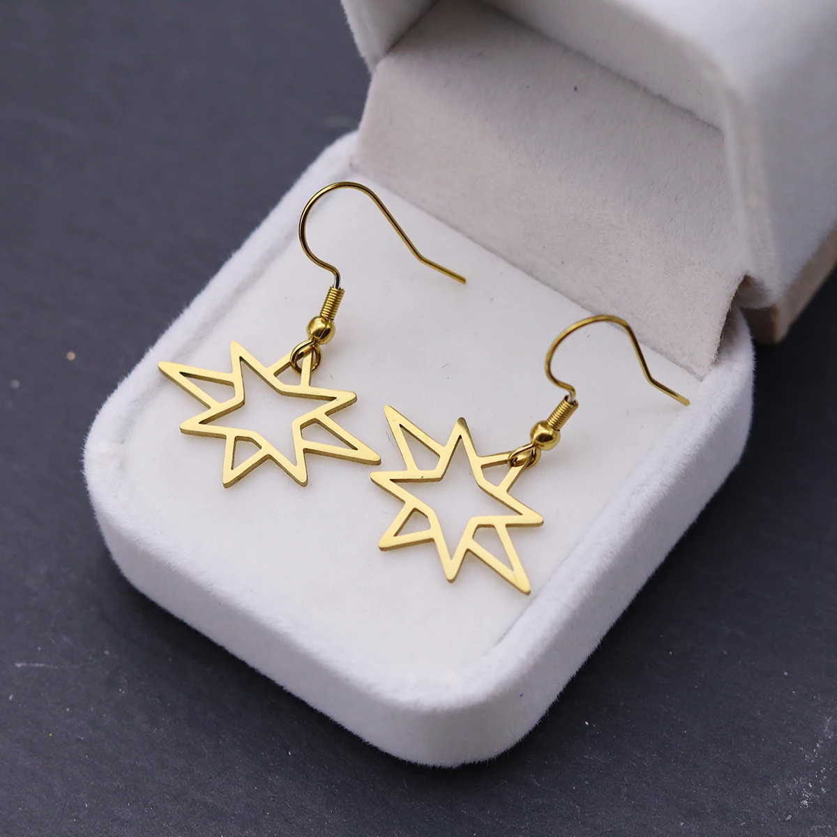 Chandler Stainless Steel Geometric Star Dangle Earrings - Sleek Celestial Jewelry, Chic Gift for Women Daily & Party Wear