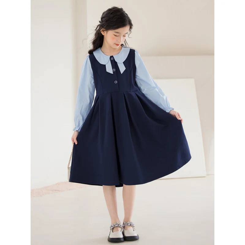

Parent-Child Dress Girl's Long-Sleeved Dress Preppy Princess Dress2025Autumn Overknee Skirt Western Style Teen Girl's Clothing