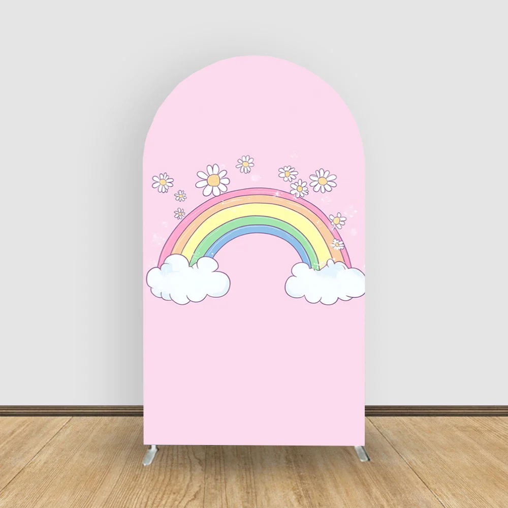 

Custom Name Daisy Flower 2-sideArch Background Cover Rainbow Girl Kids Birthday Baby Shower Decoration Backdrop Photo Props