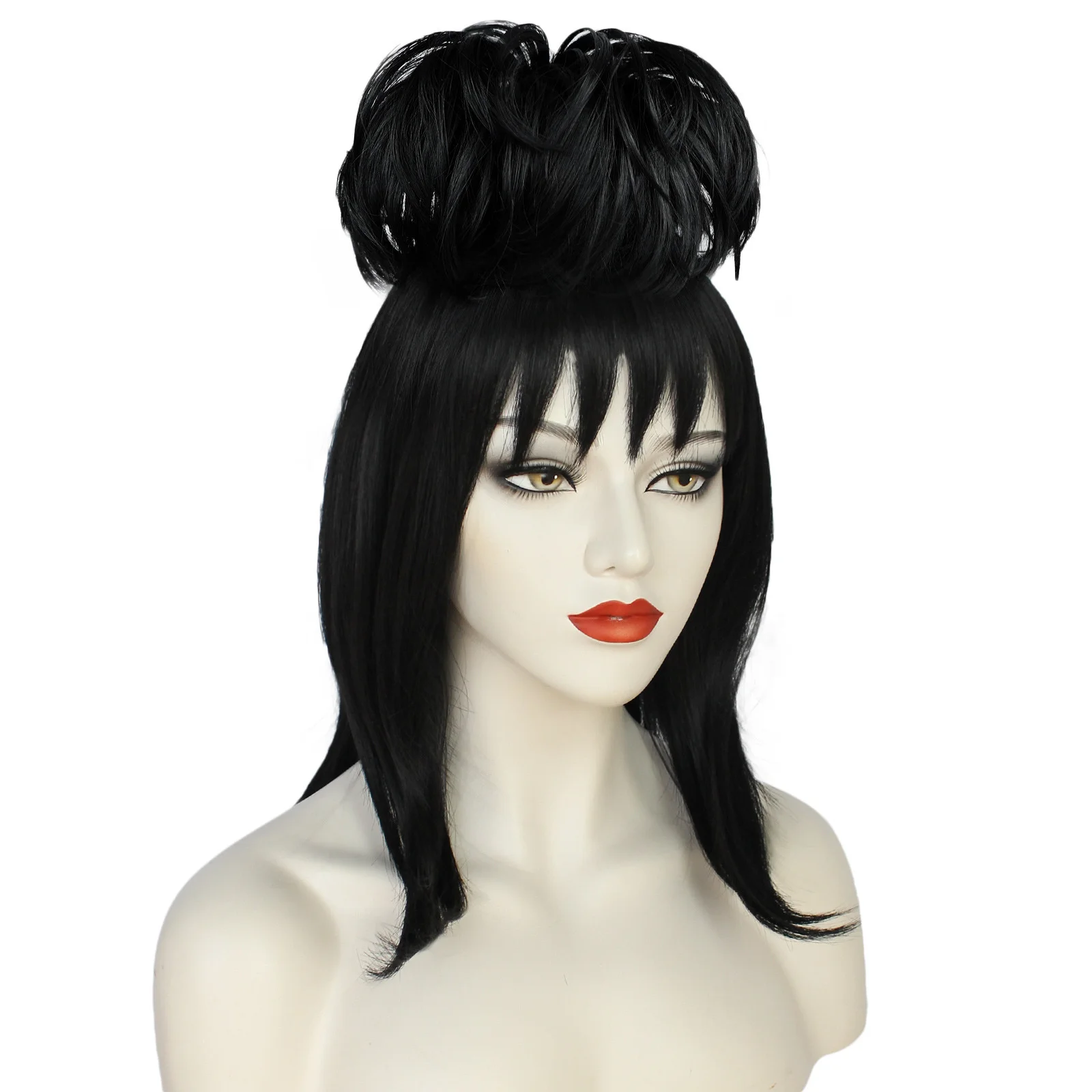 Lydia Deetz Cosplay Wig Bride Gown Costume Black Synthetic Straight Hair Props for Women Girls Halloween Carnival Accessories