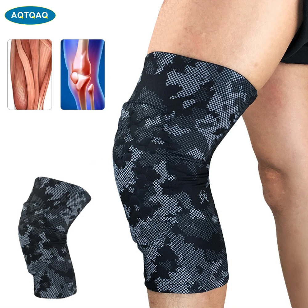 AQTQAQ 1Pcs Honeycomb Knee Guard Protective Kneepad Camouflage Basketball Leg Pads Protector Safety Calf Sleeve Pad Support