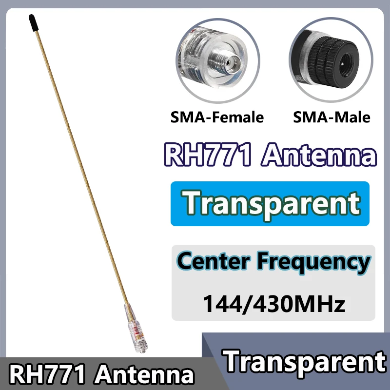 RH771 Soft Whip Antenna 39cm VHF UHF Transparent 144/430MHz High Gain SMA-Female Male For TYT Baofeng Walkie Talkie Accessories