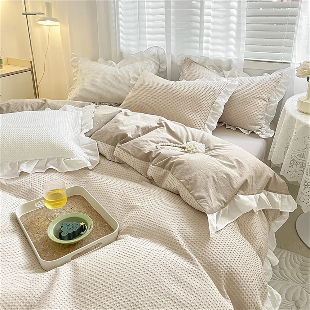 

Sheets Comforter Sets Pillowcases Bedding Set Four-piece Japanese-style Naked Sleeping Waffle Cotton Washed Cotton Home Textiles