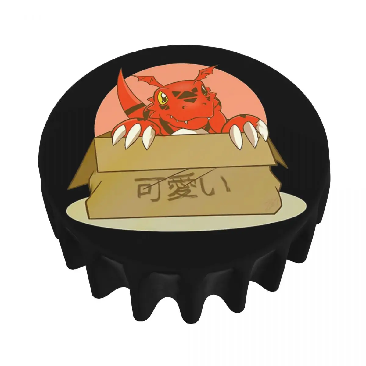 Guilmon In The Box Digimon Waterproof Round Tablecloth Oilproof Table Cloth for Kitchen Events Dining Table Cover 60 inches